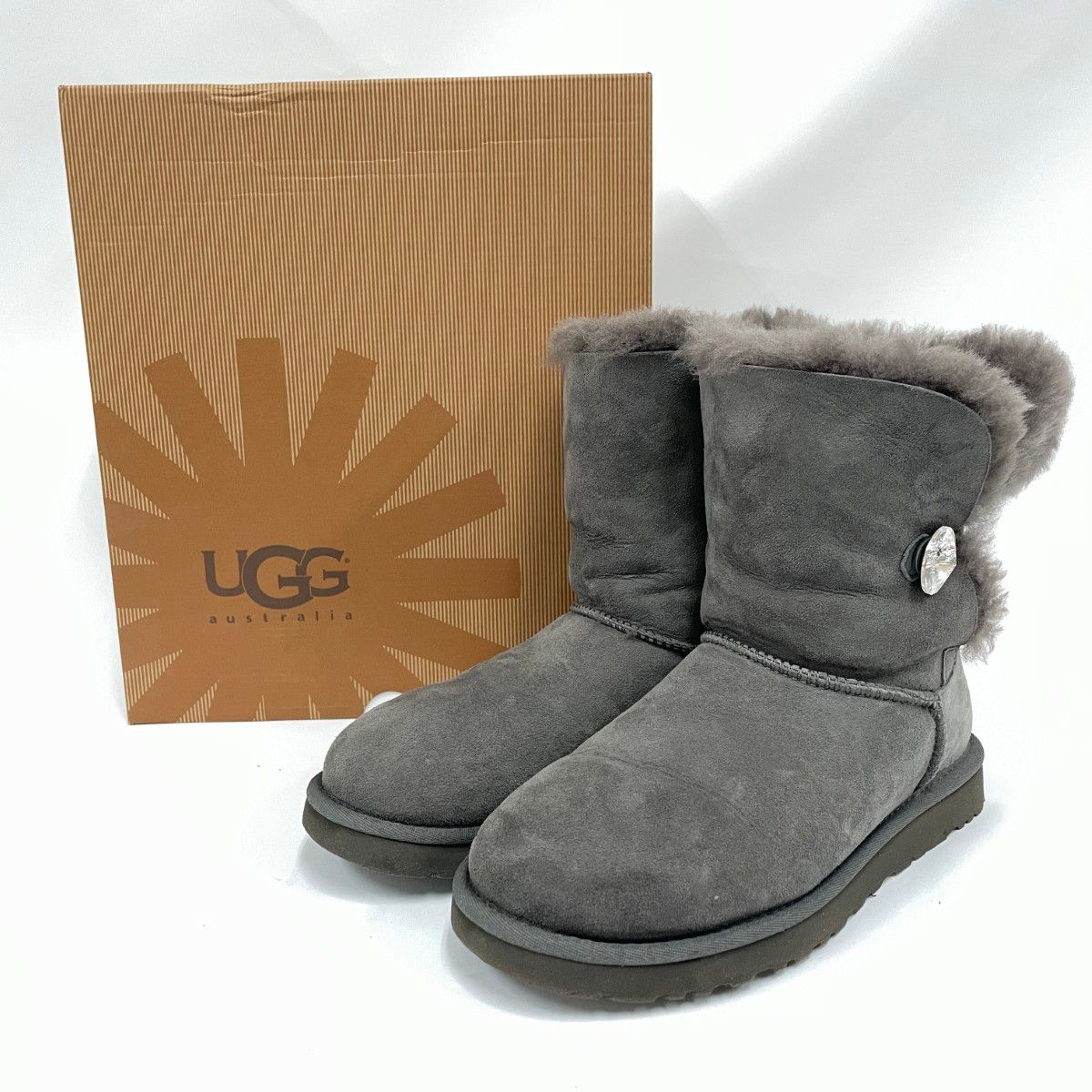 美品 UGG アグ ムートンブーツ スワロフスキー グレー 24㎝ クリスタル