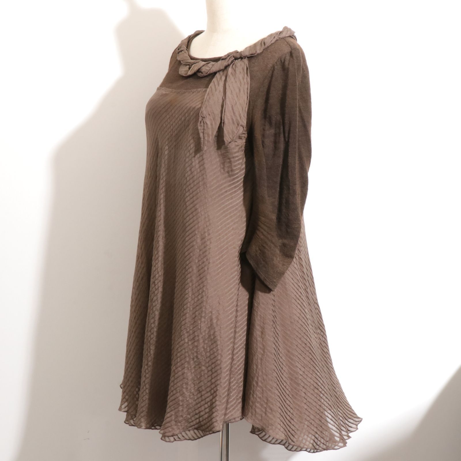 ☆訳あり☆ HIROKO KOSHINO ヒロココシノ ワンピース 膝丈 長袖 シルク  