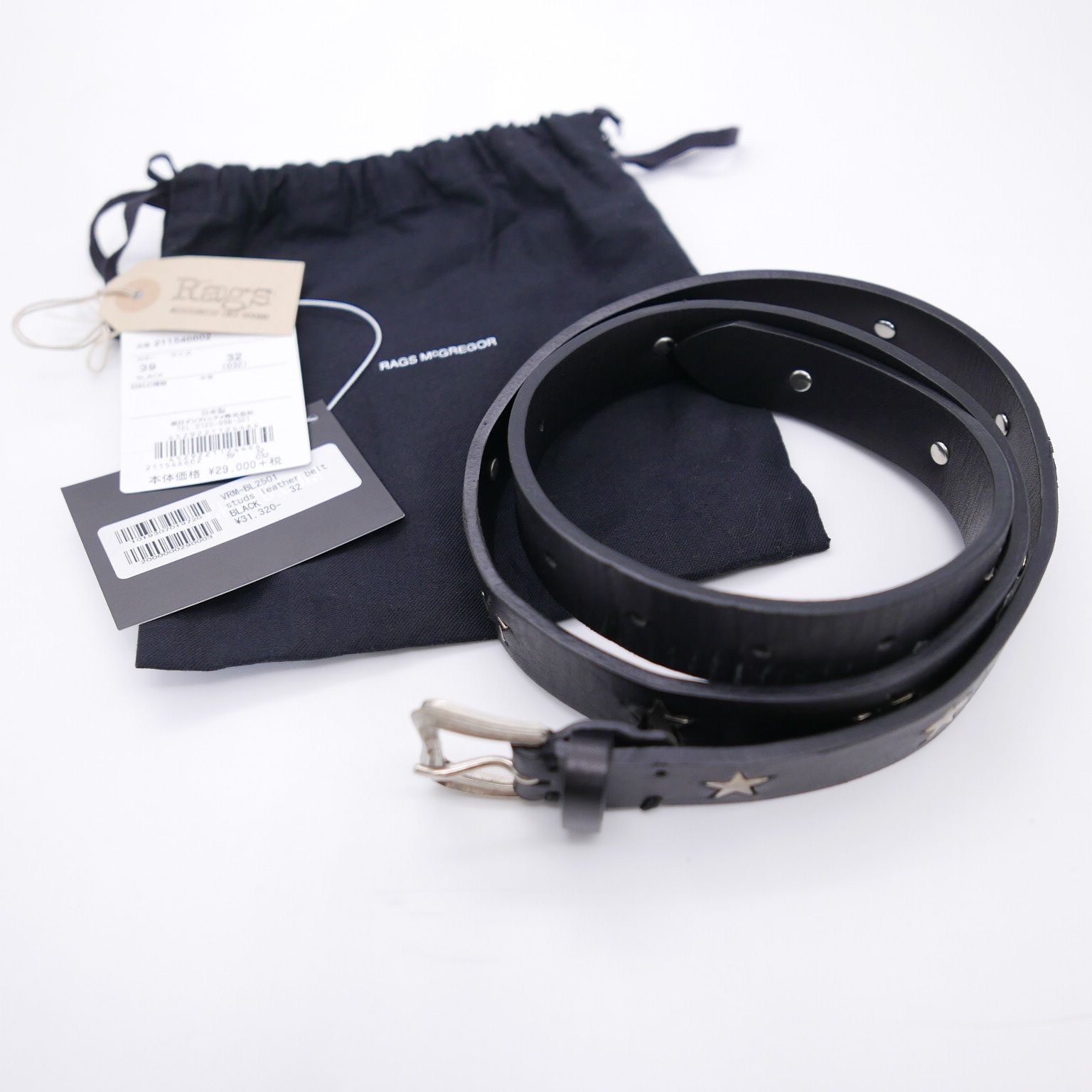 ラグスマックレガー　レザーベルト Rags McGREGOR ラグスマックレガー NARROW STUDS LEATHER BELT 星