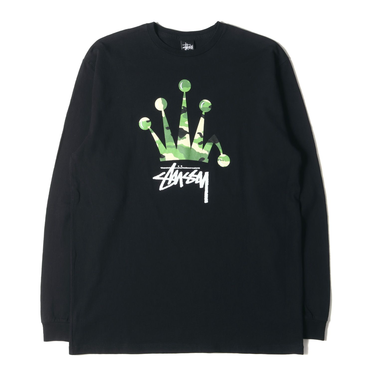 STUSSY ステューシー Tシャツ サイズ:XL カモフラージュ クラウン ロングスリーブTシャツ ブラック 黒 迷彩 トップス カットソー 長袖【メンズ】