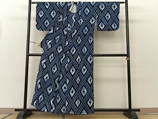 平和屋着物∴夏物 浴衣 有松鳴海絞り 菱文様 綿 逸品 BAAU3423hj