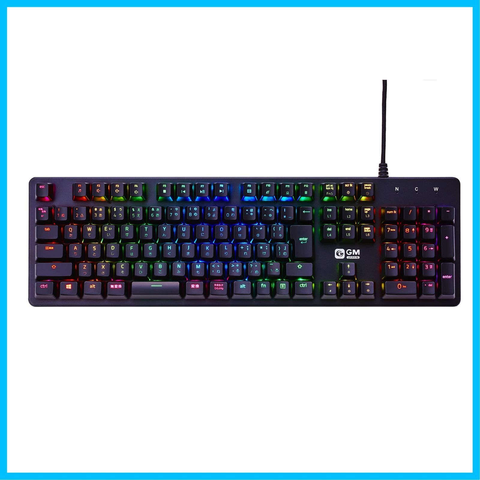 【在庫セール】日本語配列JP 109キー テンキー付き RGB メカニカル 有線 GM-KB-BK 高耐久 青軸 キーボード ゲーミング GM-JAPAN