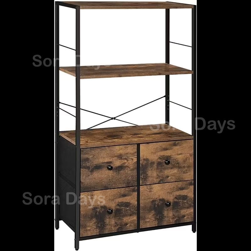 チェスト キャビネット マルチラック 木目調 ヴィンテージ風 ナチュラル おしゃれ シンプル インテリア 北欧 収納 オープンラック 引き出し4つ 木製 63×30×120cm NEXPOTALLINN_EU