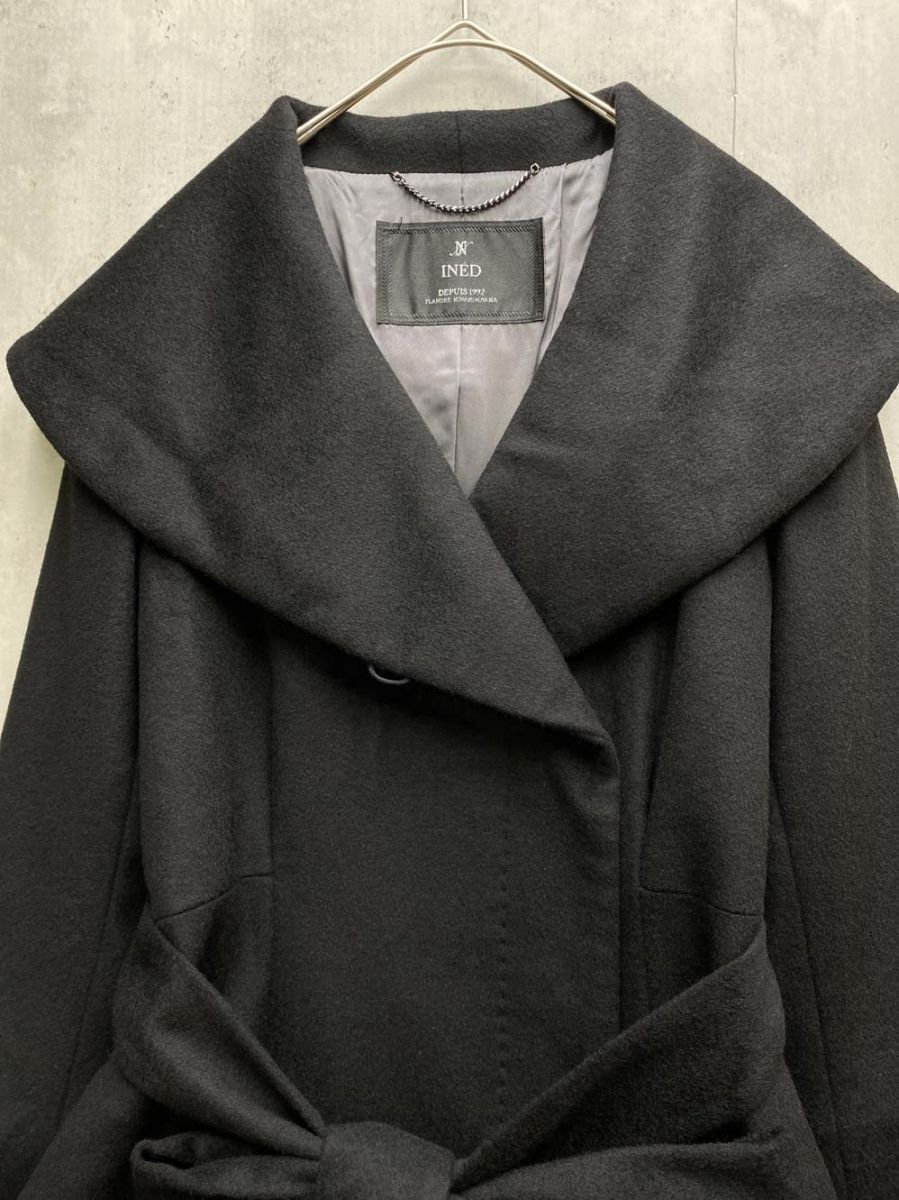 INED イネド カシミヤ100% ビッグカラー ロング コート 日本製