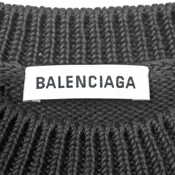 【極美品】BALENCIAGA バレンシアガ セーター ニット 2020年製 ロゴ ジャガード コットン100% ビッグシルエット クルーネック プルオーバー ミドルゲージ トップス レディース サイズ M ブラック 黒 イタリア製 極美品】BALENCIAGA バレンシアガ セーター ニット 2020年製 ロゴ