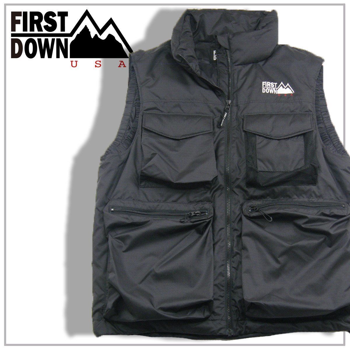 FIRST DOWN ファーストダウン ダウンベスト MULTI POCKET DOWN VEST DICROS MAURI RIP 撥水 透湿 防風 ディクロス マルチポケット ブラック ｜ 秋冬