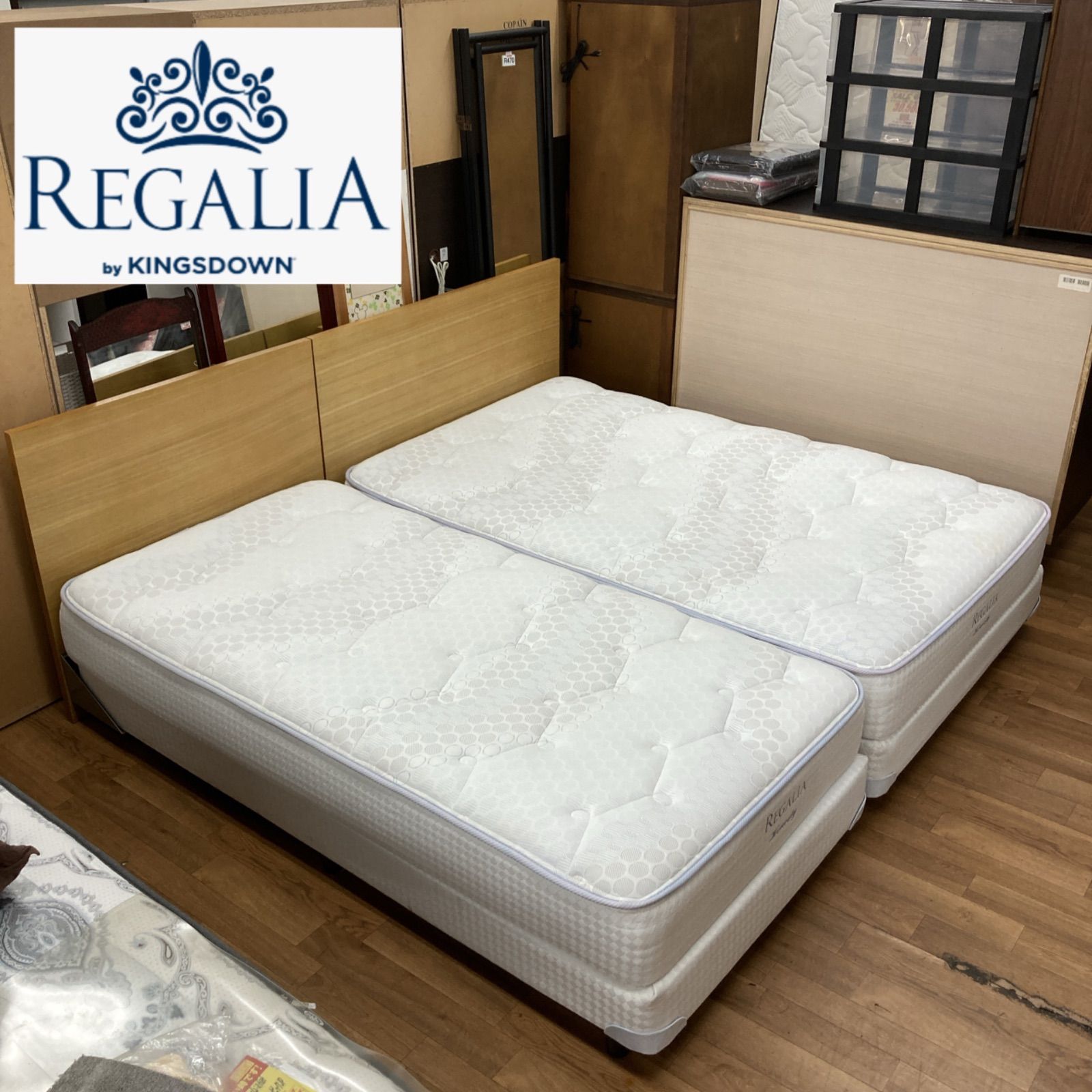 名古屋市近郊送料設置無料 S166 大塚家具 REGALIA KINGSDOWN セミダブル＆シングルベッドセット 幅98 122cm