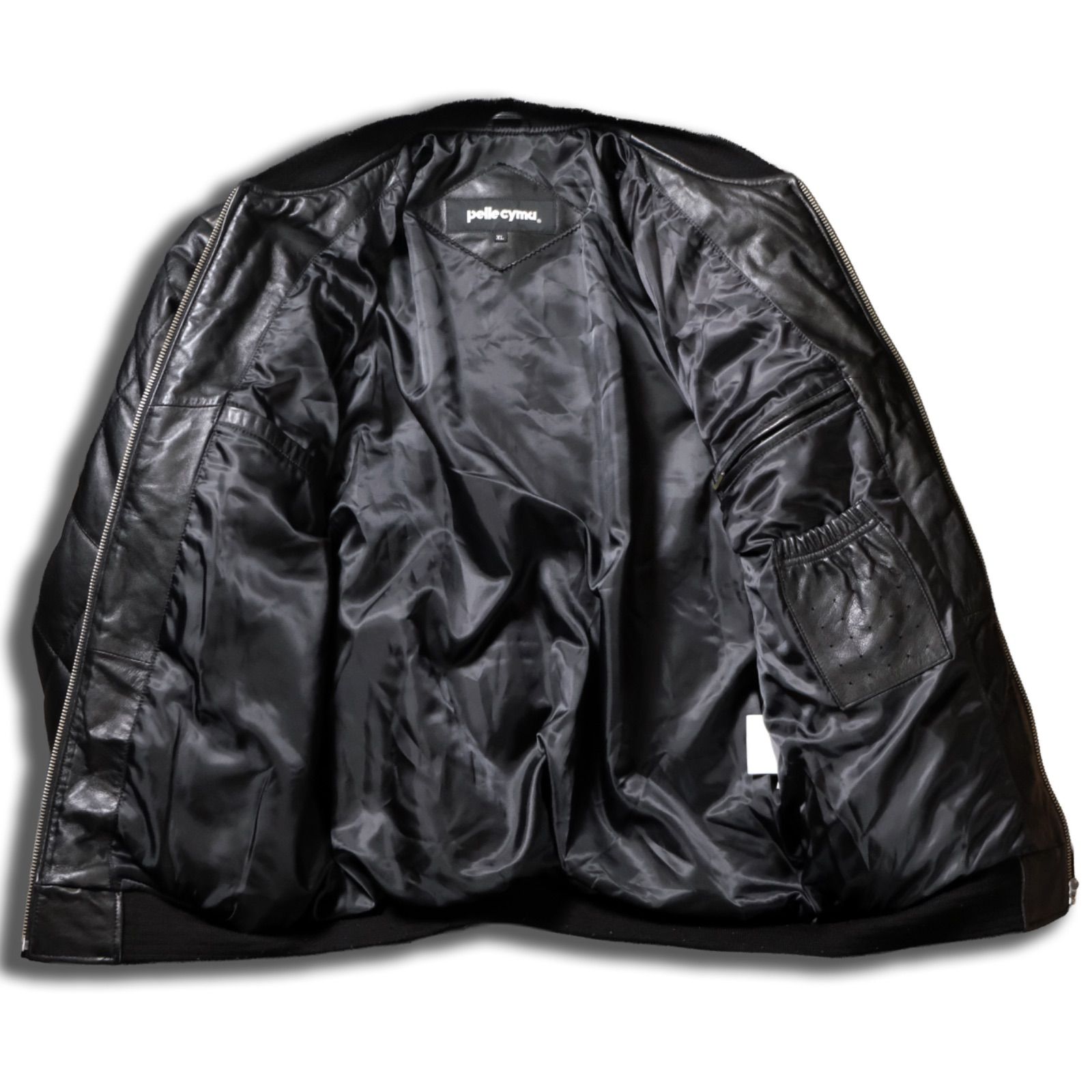 pelle cyma 羊革 キルティングスタジャン XL 中綿 ラムレザー 本