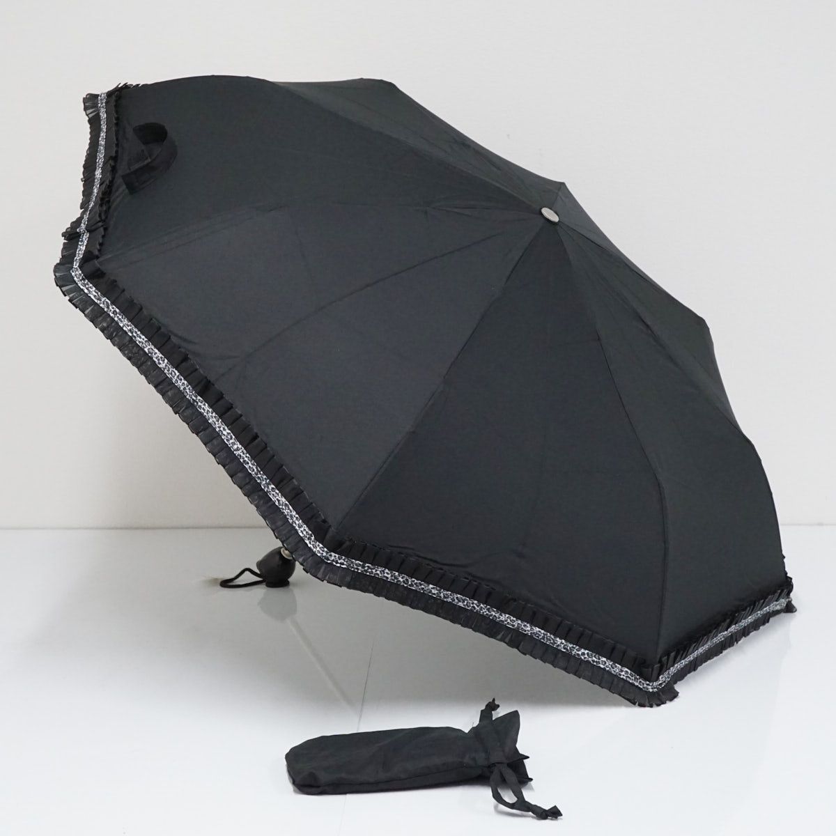 折りたたみ傘 Guy de Jean ギィドゥジャン 品 レオパード フリル バラ ブラック 52cm FS8916