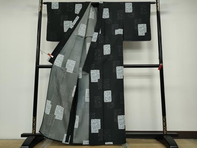 平和屋着物▽小紋　単衣　舞花文　洗える着物　DAAS0242az 平和屋着物▽小紋 単衣 舞花文 黒地 洗える着物 DAAU2657ud