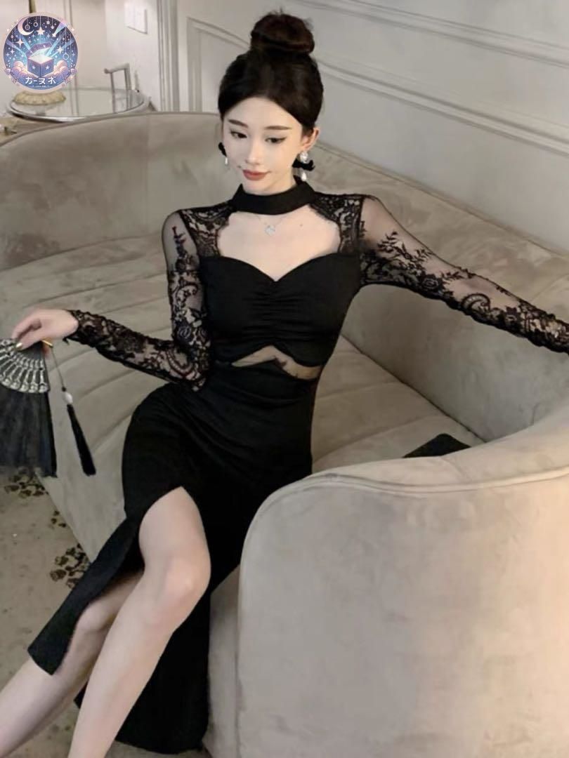 【美しいレースが特徴】ドレス　ひざ丈　セクシーなカットラインと切り替えレース 新品未使用 【美しいレースが特徴】ドレス ひざ丈 セクシーな