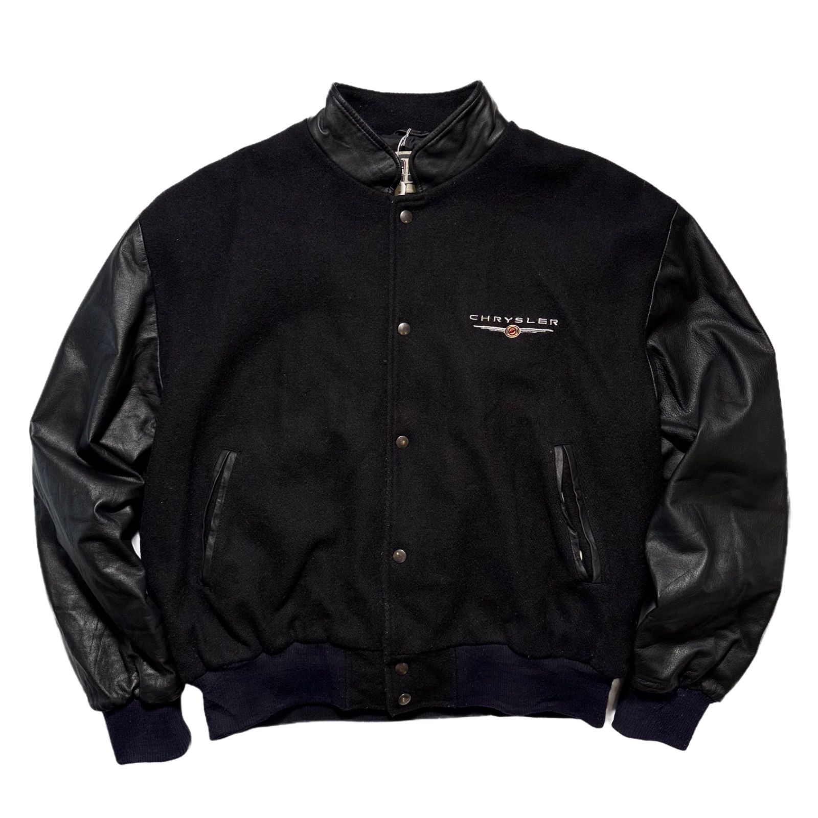 80s90s　NORTH END　ウールスタジャン　袖レザー　カナダ製　サイズL 90s カナダ製 LAMASZ 袖レザー ウールスタジャン L 黒×黒 無地