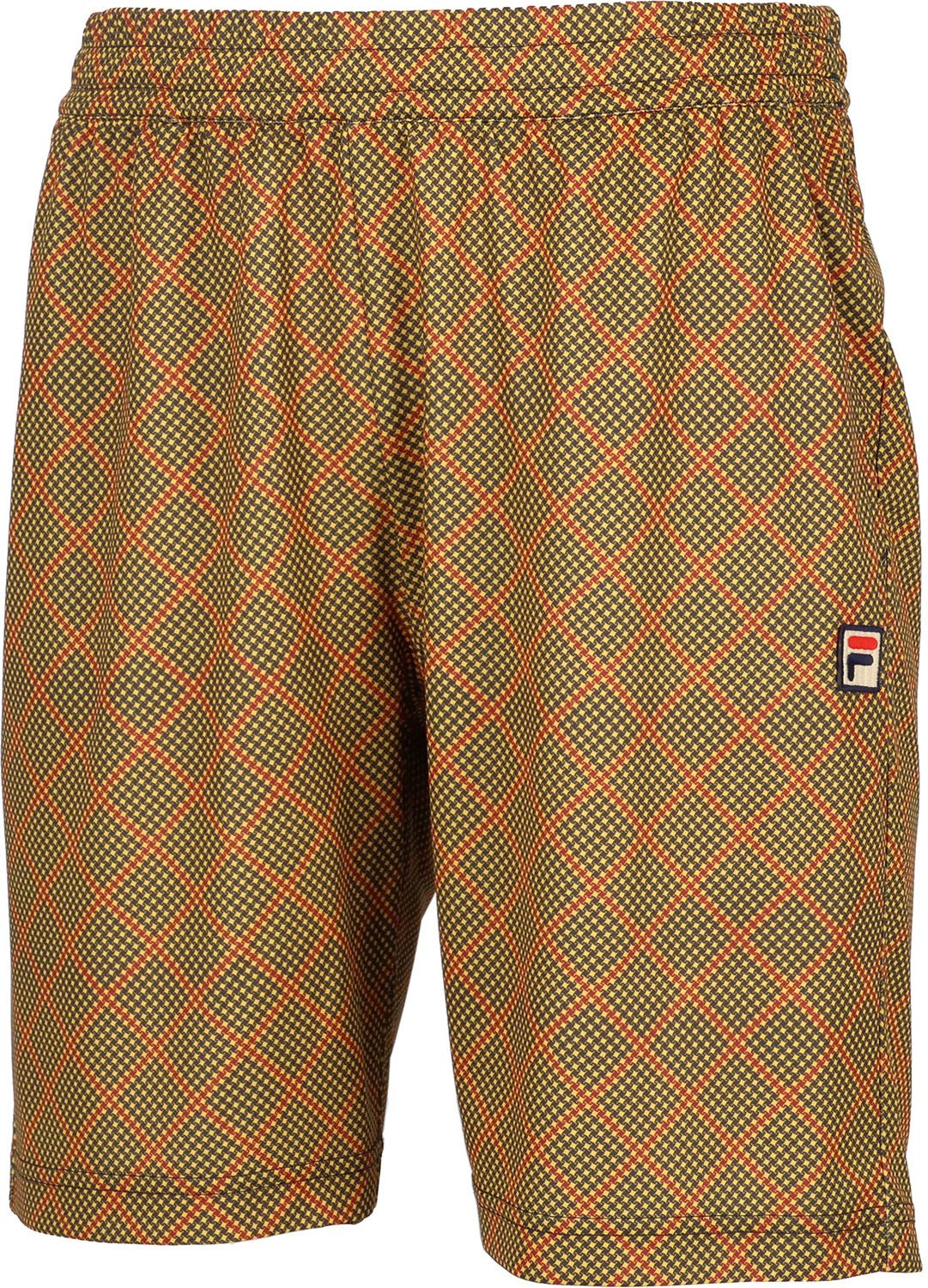 フィラ FILA テニス ハーフパンツ メンズ 男性 大人 ショート 半ズボン ボトムス ウェア ロゴ グレンチェックプリント 部活 クラブ サークル スクール 練習 試合 トレーニング EM0261 05A マスタード