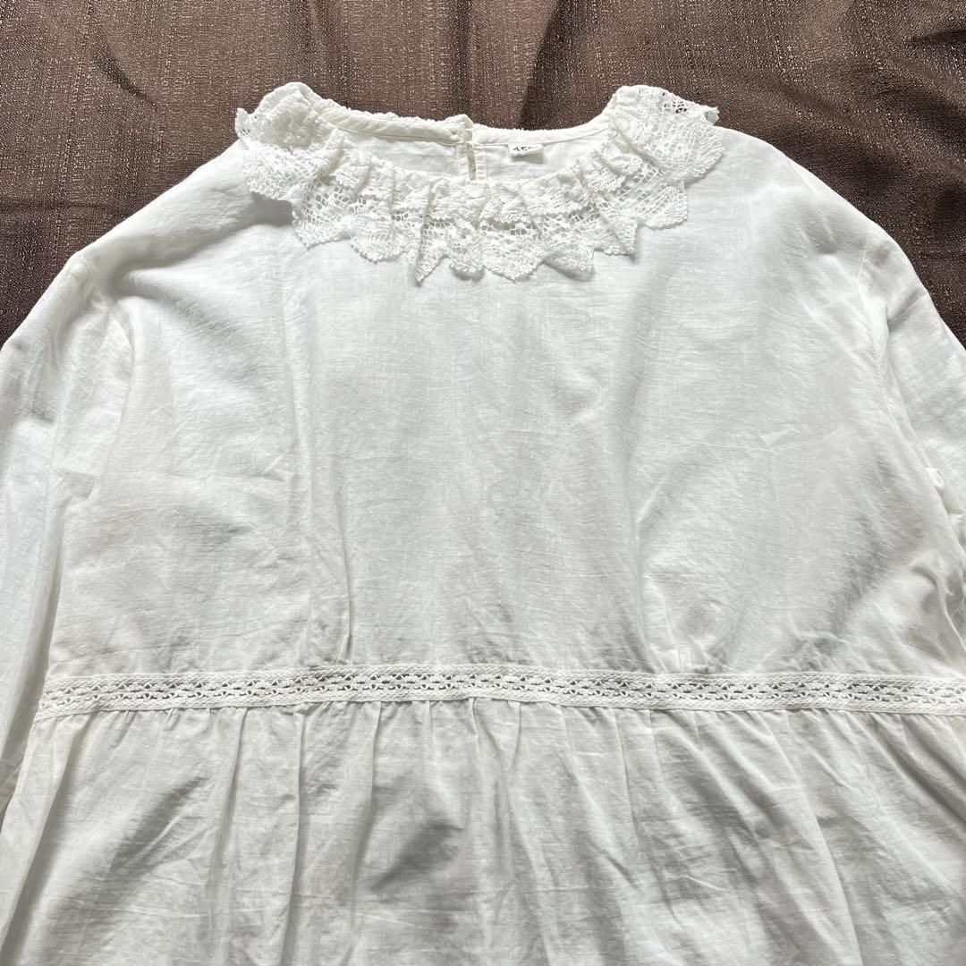 美品✨ 45R インドカディdeレースカラーTシャツ ブラウス 白 現行タグ 45R フォーティファイブアール インドカディdeレースカラーT