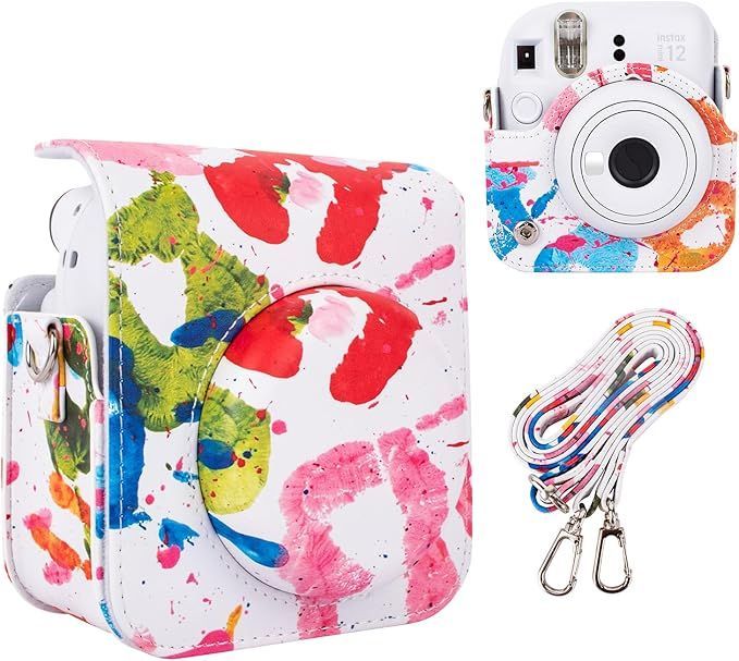 HIYQIN 「アーティストシリーズ」チェキケース instax mini 12ケース，Fujifilm チェキ12ケース チェキ mini 12カメラケース ショルダーストラップ付き PUレザー - アーティストSZYSC