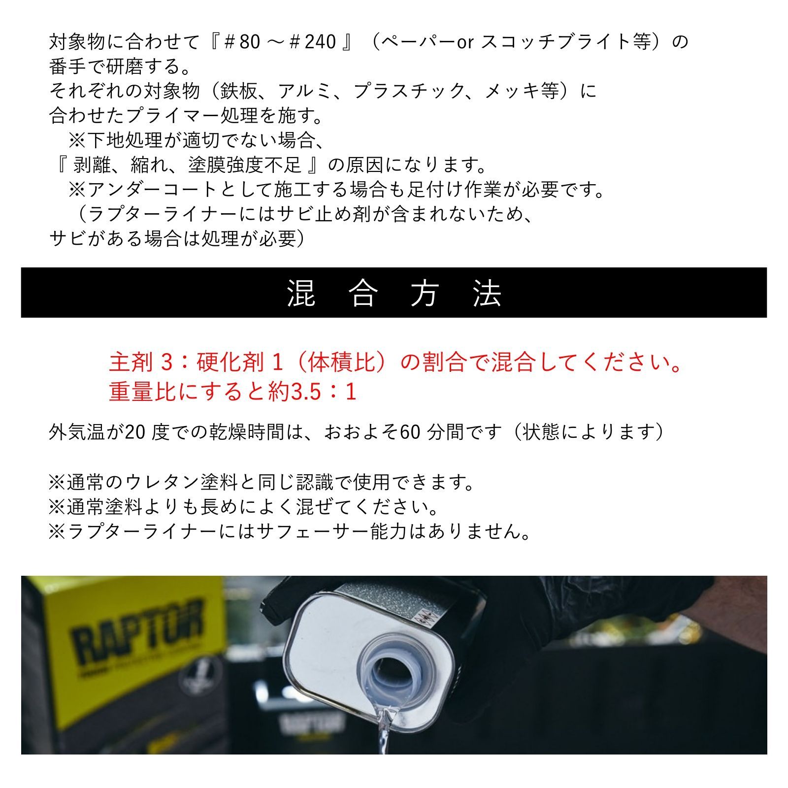 ラプターライナー　未使用　1Ｌ セット　 : ラプターライナー コーティング剤 色替タイプ 1Lキット