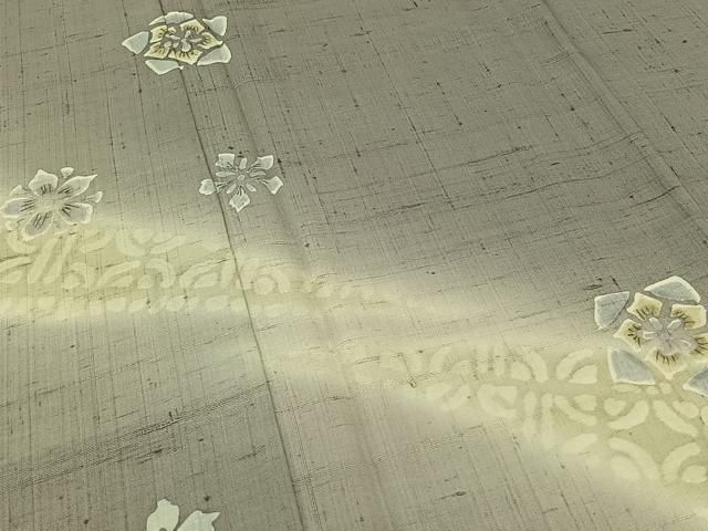 平和屋着物▽訪問着 単衣 生紬 舞花文 正絹 逸品 AABB2466jh