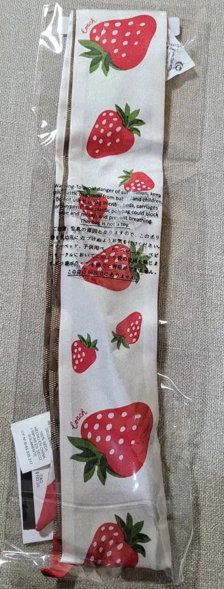 本物の) コーチ ストロベリー スキニー シルク スカーフ