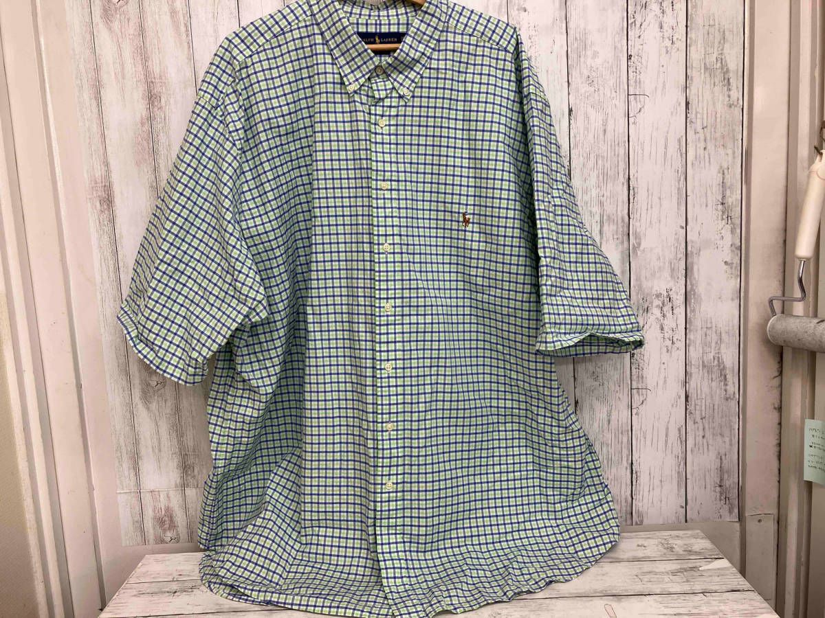 ブラック RALPH LAUREN STRETCH OXFORD/BD/チェック/3XL/TALL 半袖シャツ