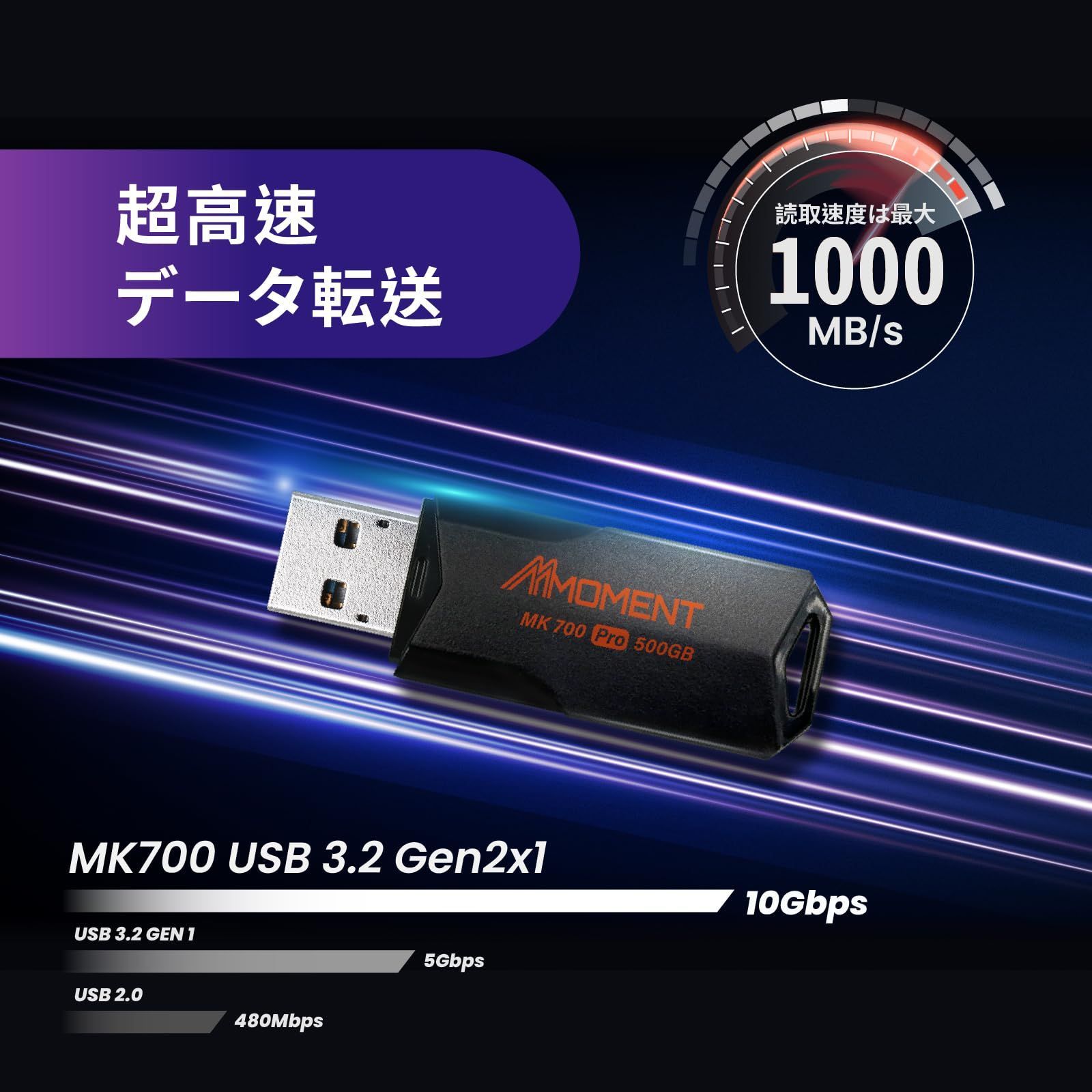 MMOMENT 超高速 大容量 MK700 500GB USBメモリ USB3.2 Gen2 PS 4 PS 5 動作 済 SSD 外付け 読込最大1000MB s