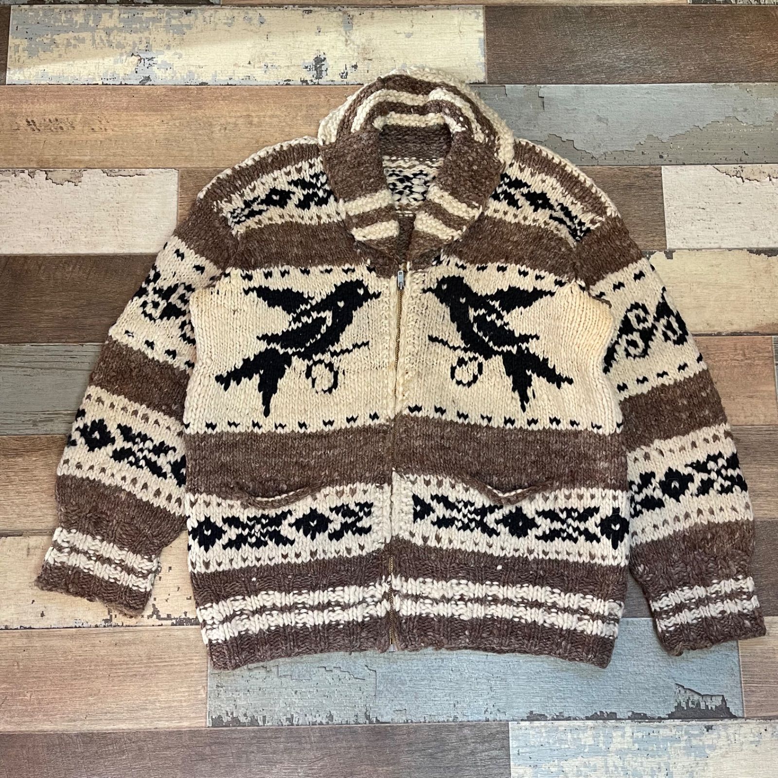 50s 60s ヴィンテージ カウチンセーター ボーリング ADAMS カウチン 激レア【60s VINTAGE】ボーリング柄 ハンドメイド カウチンニット 50s