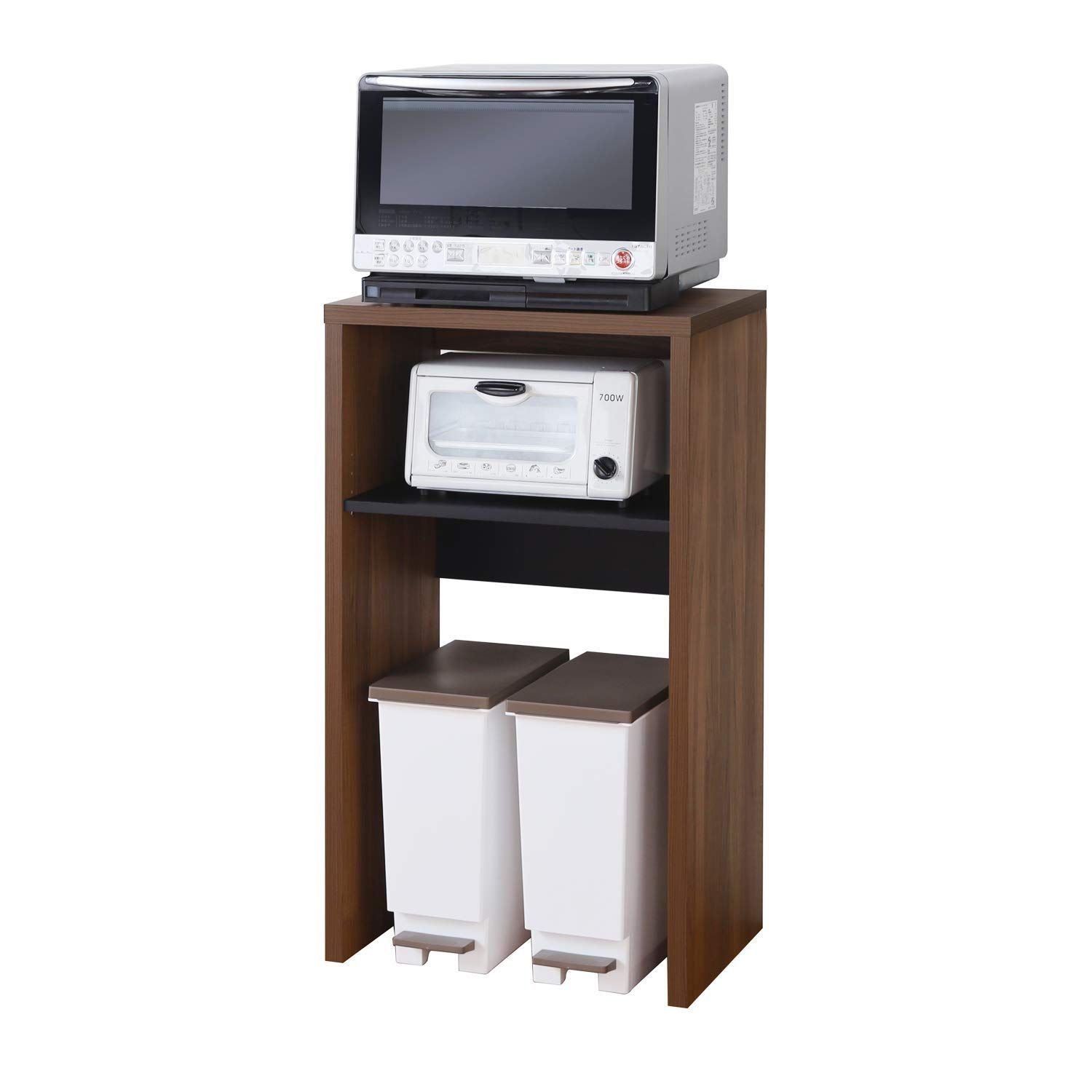 【人気商品】簡単組立 幅59.2×高さ104.8×奥行39.6cm 木目調 ダークブラウンとブラックのモダンなツートンカラー 家電用品すっきり VRD-1060DK 移動可能な中棚 天板耐荷重20kgで安心設置 キッチン