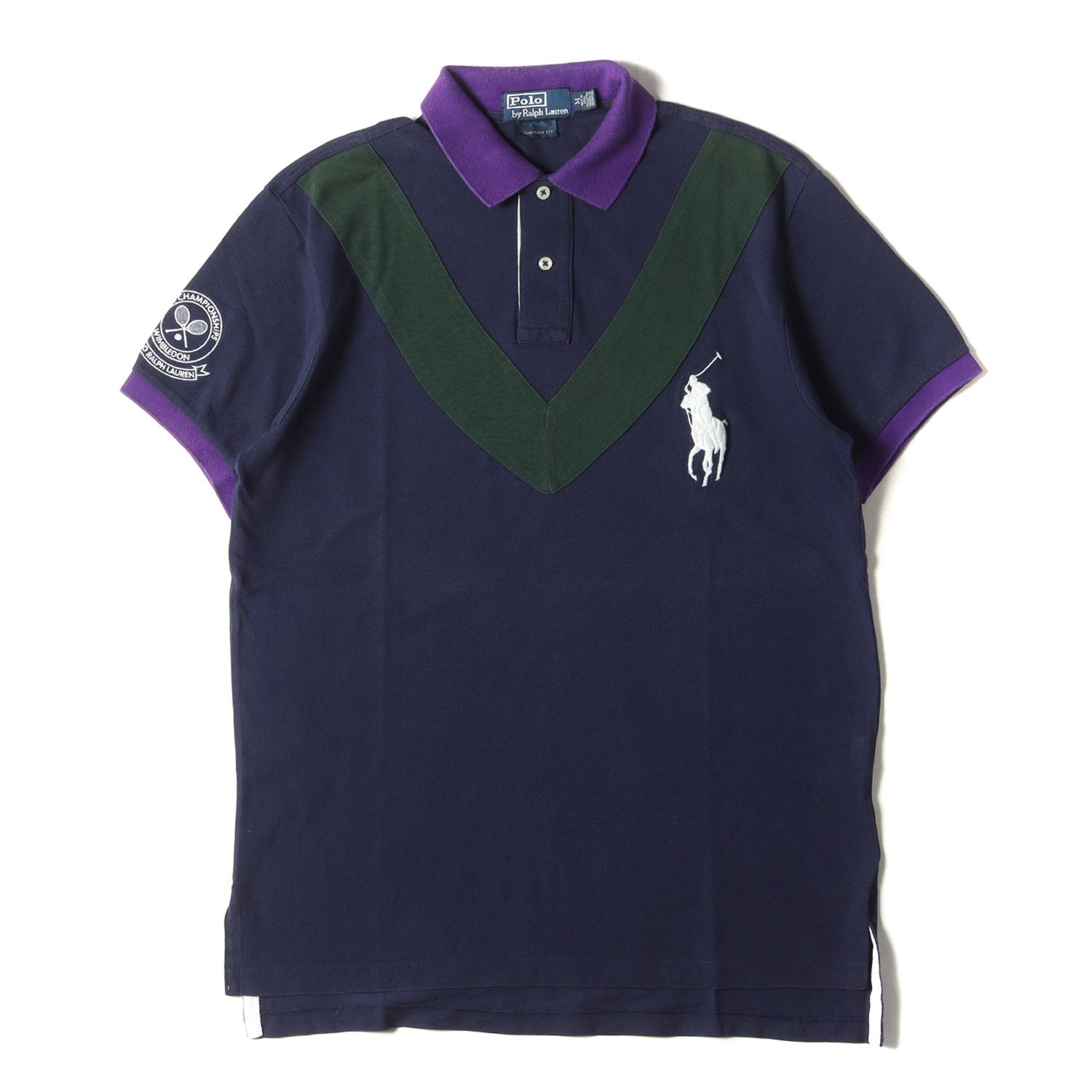 POLO Ralph Lauren ポロ ラルフローレン ポロシャツ サイズ:M ウィンブルドンモデル ビッグポニー 鹿の子 半袖ポロシャツ CUSTOM FIT ネイビー グリーン トップス カットソー【メンズ】