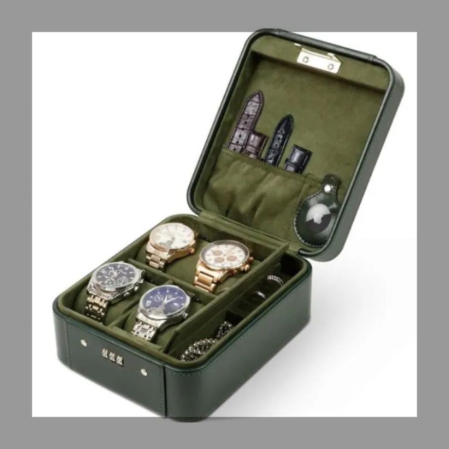 本革ナパ柄スクエア時計ケースジッパーバッグシンプルレザー時計収納バッグ二重時計ケース