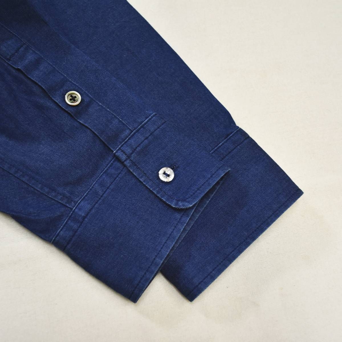 美品『ジュンハシモト』デニムボタンダウンシャツ サイドジャージ インディゴ 美品『ジュンハシモト』デニムボタンダウンシャツ サイド