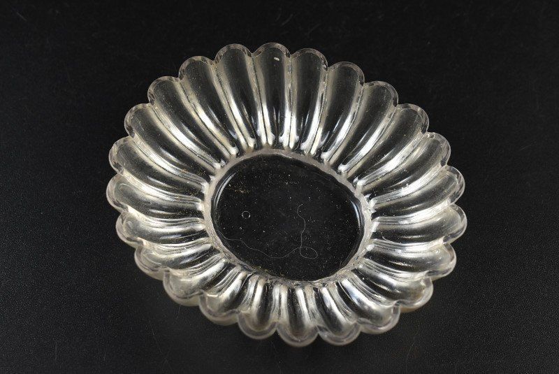 蔵A4781c 古作 江戸ガラス 型吹菊花皿 楕円形 江戸時代
