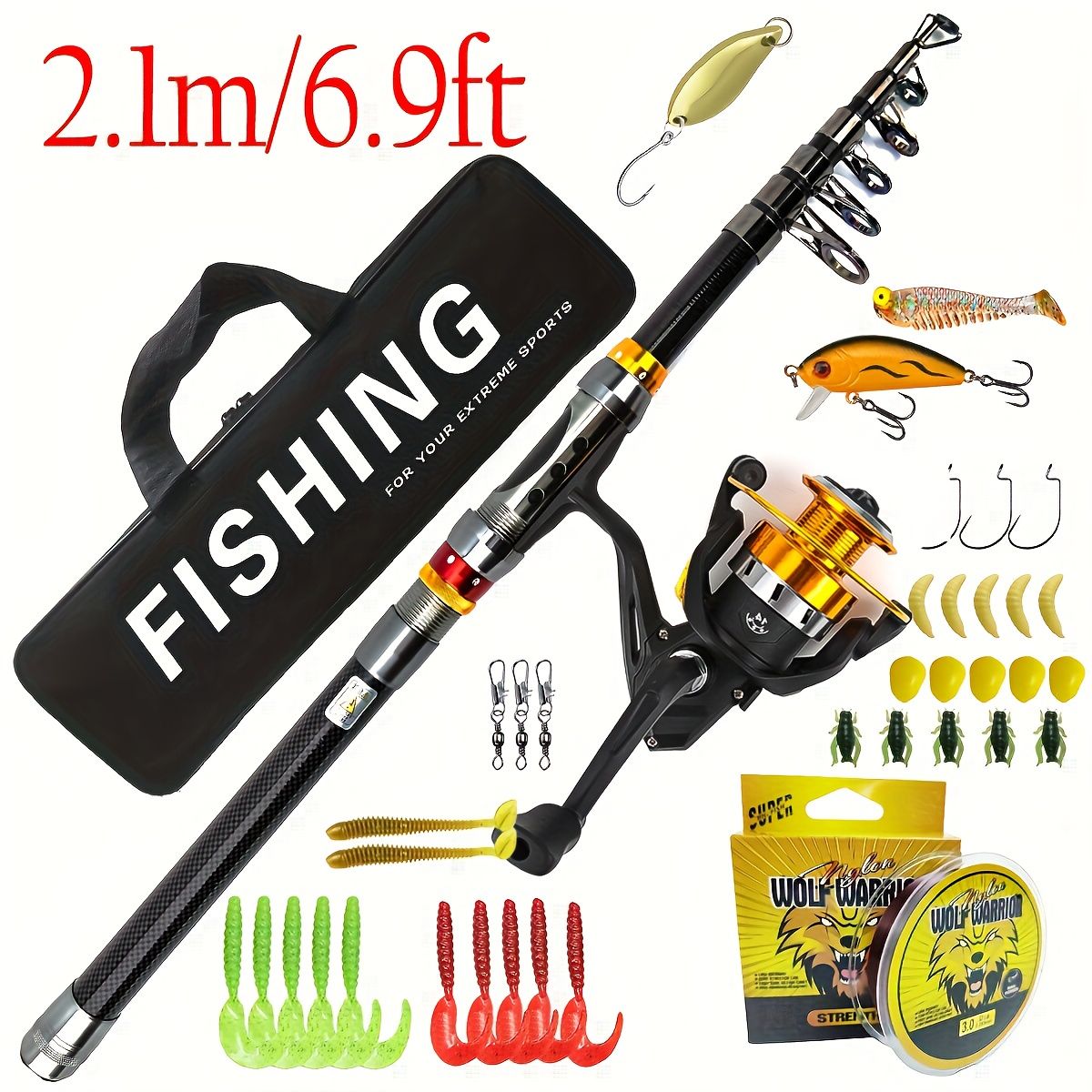 伸縮式カーボン製釣り竿フルセット