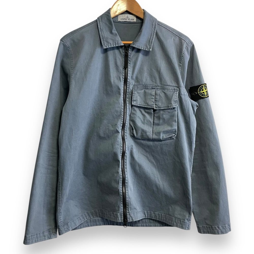 美品 STONE ISLAND ストーンアイランド OLD EFFECT ZIP OVERSHIRT ジップアップ シャツジャケット 781510304 M ブルーグレー メンズ 古着 中古 USED