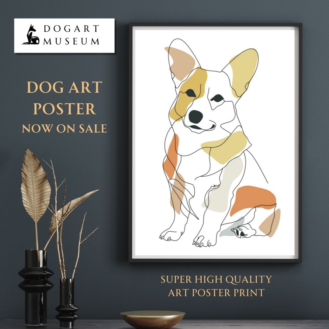 犬と線 - ウェルシュコーギー犬 No.3】ジークレー版画＊名入れOK