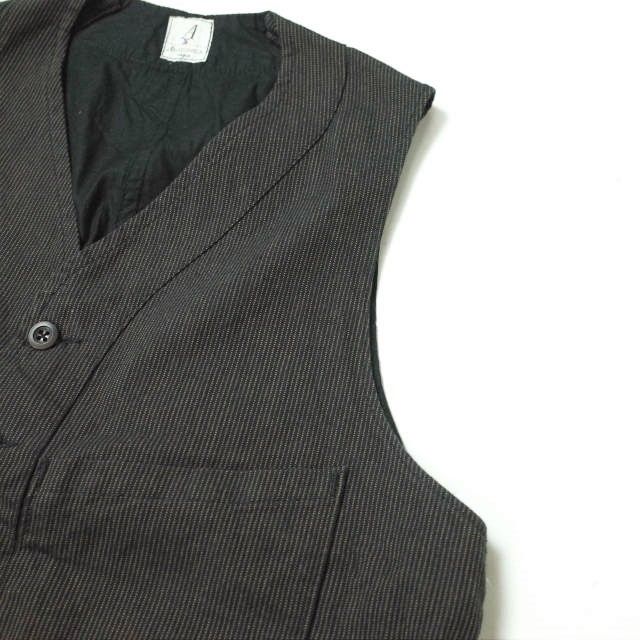 ANATOMICA アナトミカ フランス製 SAGAN VEST - COTTON WABASH STRIPE コットンストライプサガンベスト S BLACK ジレ ハンティング トップス g8727