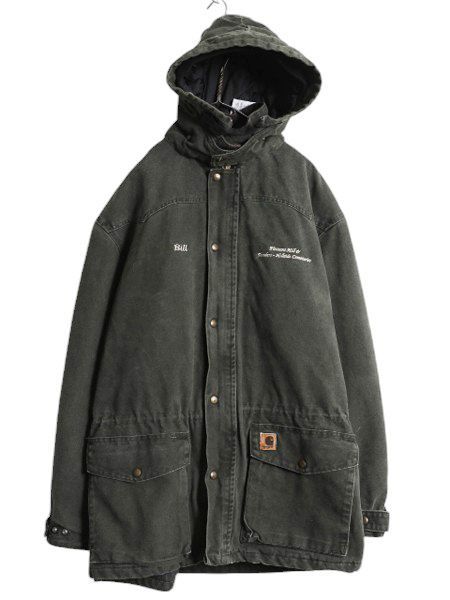 【お得なクーポン配布中!】 00s カーハート ダック ランチ コート メンズ L / オールド CARHARTT ジャケット フード付き ブランケット ライナー モス グリーン US企画