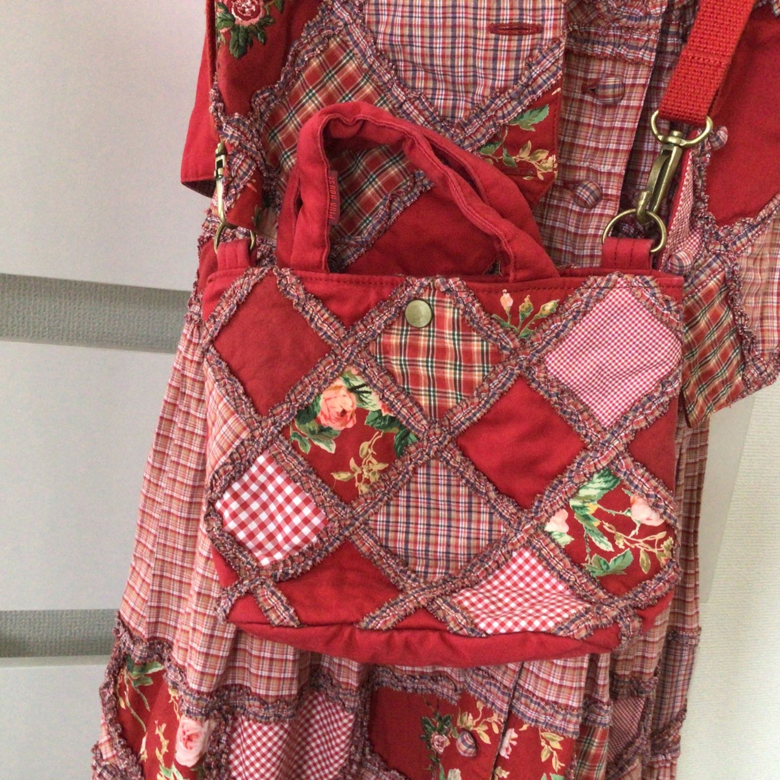 9479 PINK HOUSE ピンクハウス 花柄 パッチワーク 半袖ワンピース ベスト ミニショルダー トートバッグ 3点セット 1997年製