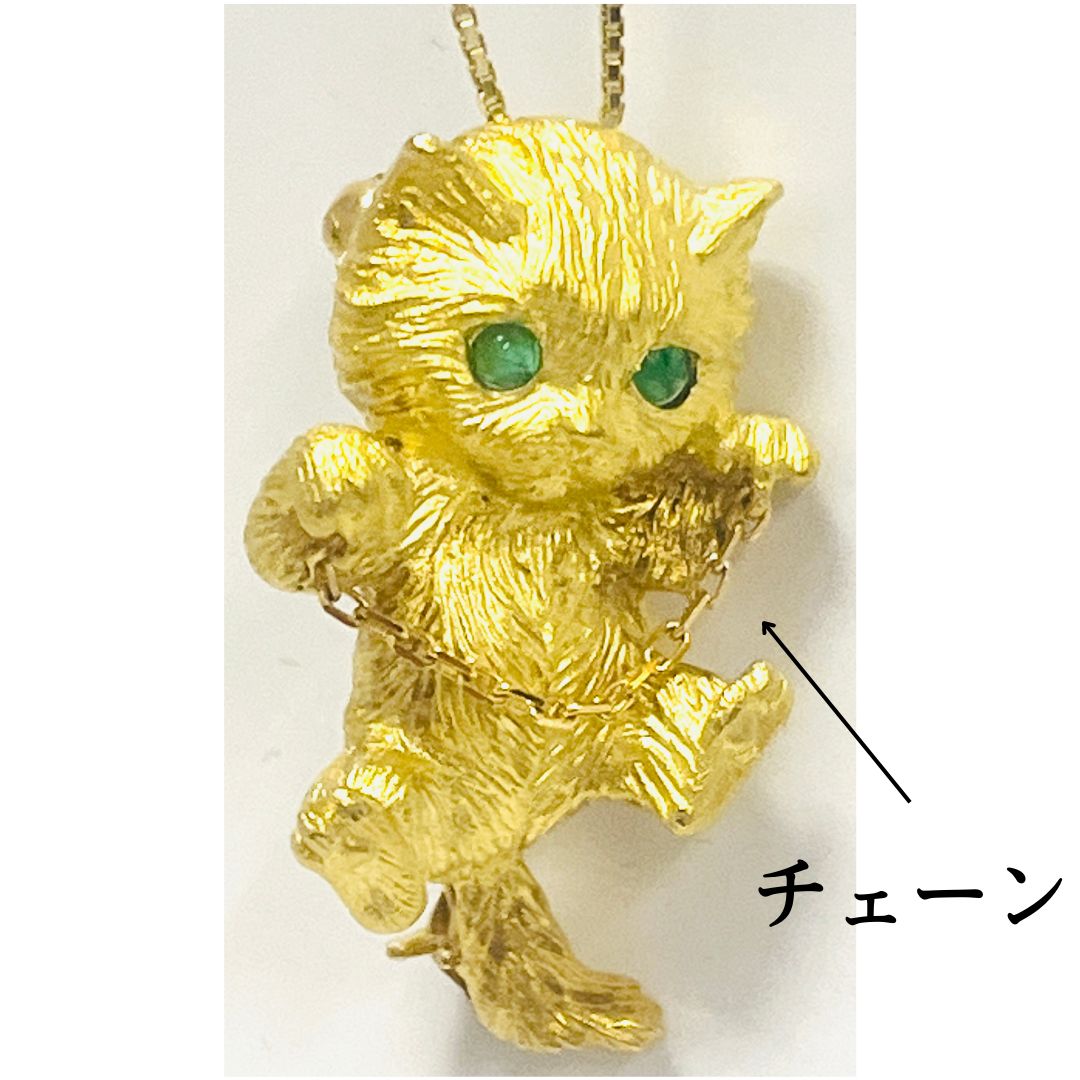 新品 18金 イエローゴールド エメラルド 猫 キャット ペンダント