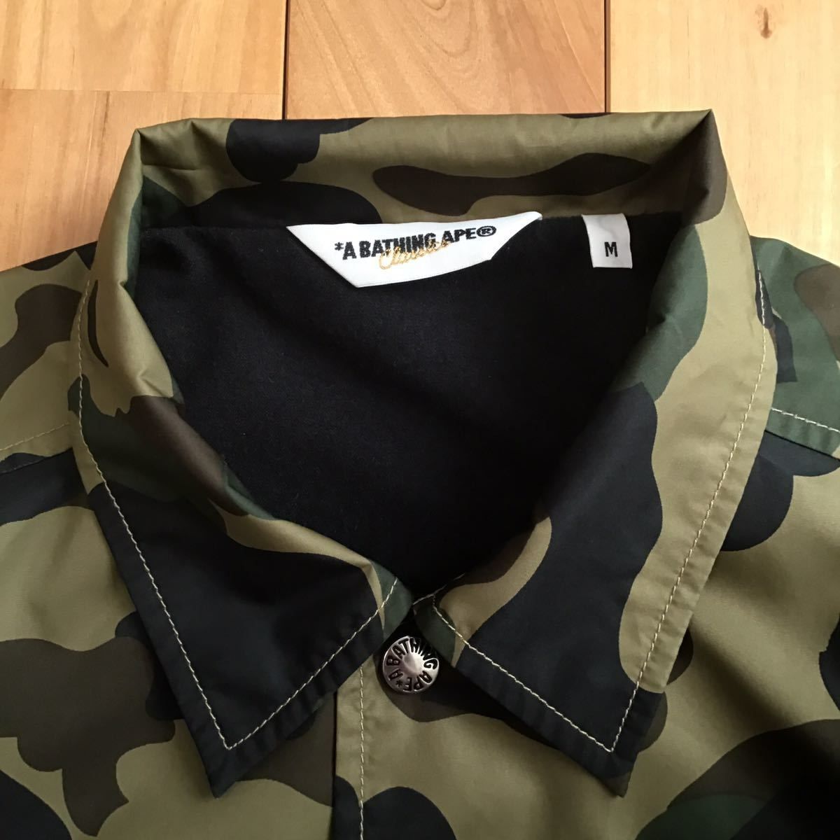 カレッジロゴ コーチジャケット Mサイズ 1st camo green a bathing ape