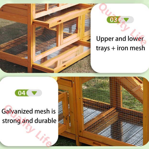 屋外用ウサギ小屋 傾斜ランとトレイ付きの2階建てウサギケージ 鶏やモルモットのペット用の大型木製ウサギ小屋 STEELWINDOWSANDDOORS_COM