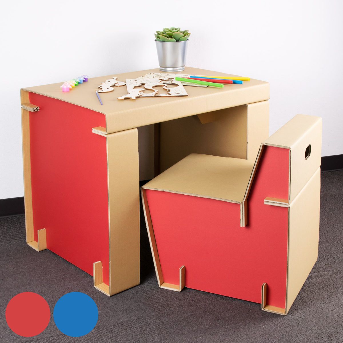 安い，本物保証 キッズデスクチェアセット コンパクト 工具不要 （ 段ボール 机 キッズデスク キッズ デスク チェア 椅子 イス セット  日本製 クラフト お絵かき おままごと 幼児 こども 遊び ） 子ども用学習机・椅子