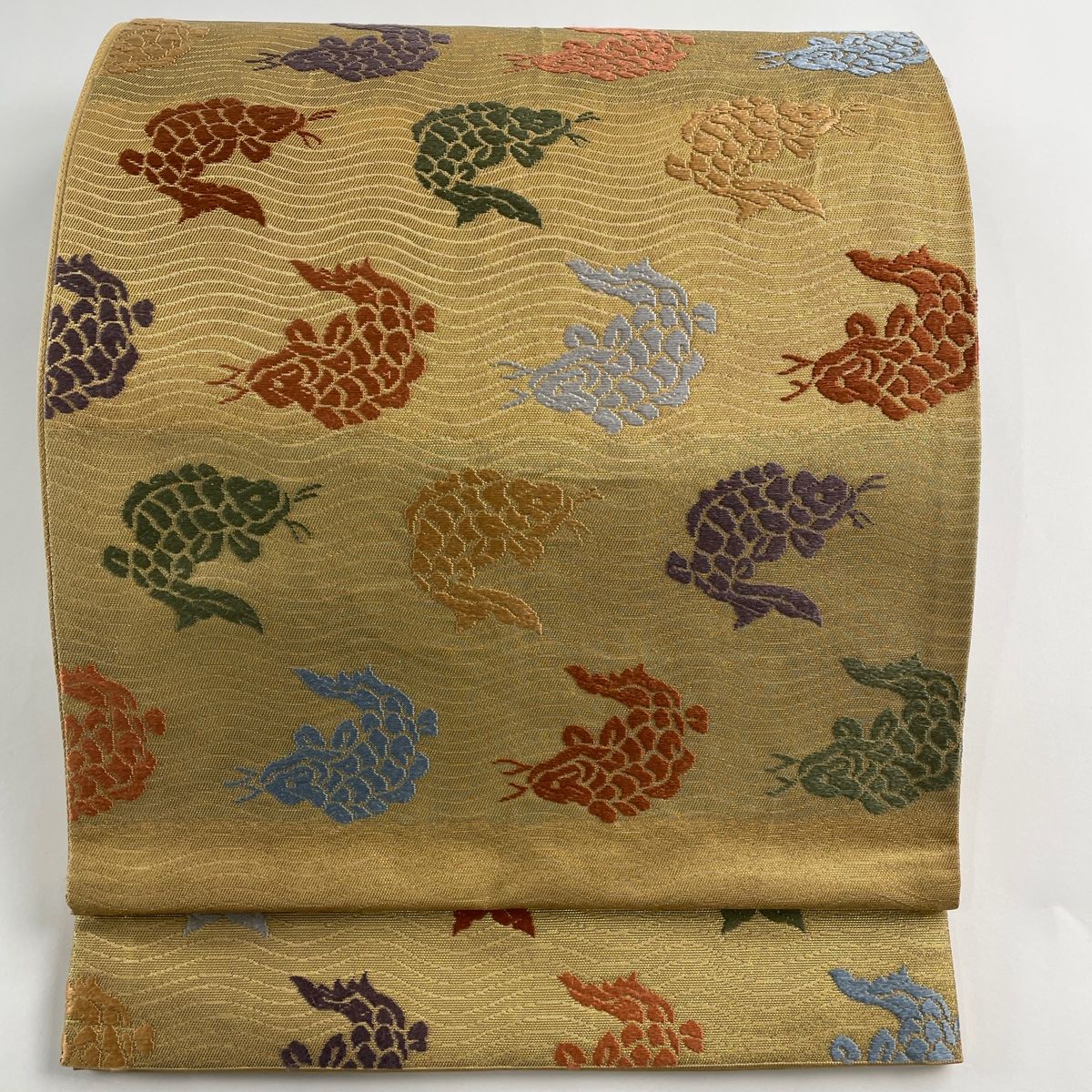 袋帯 名品 魚 箔 黄土色 六通 正絹
