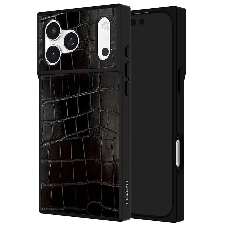 FLAUNT iPhone 17 Pro Max用 スマホケース 背面型 Square マグセーフケース 正規品 フラウント Black Crocodile Faux Leather