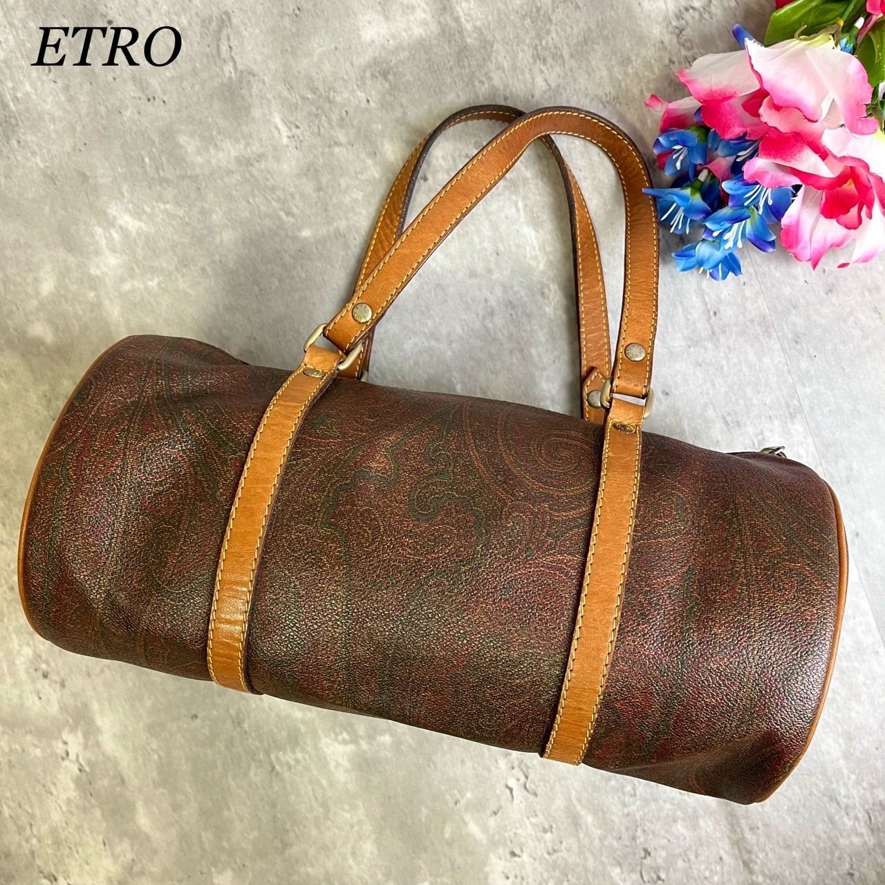 エトロブラウンペイズリー柄ミニボストンバッグ ETRO エトロ ミニ ボストンバッグ T7 レザー ブラウン PVC