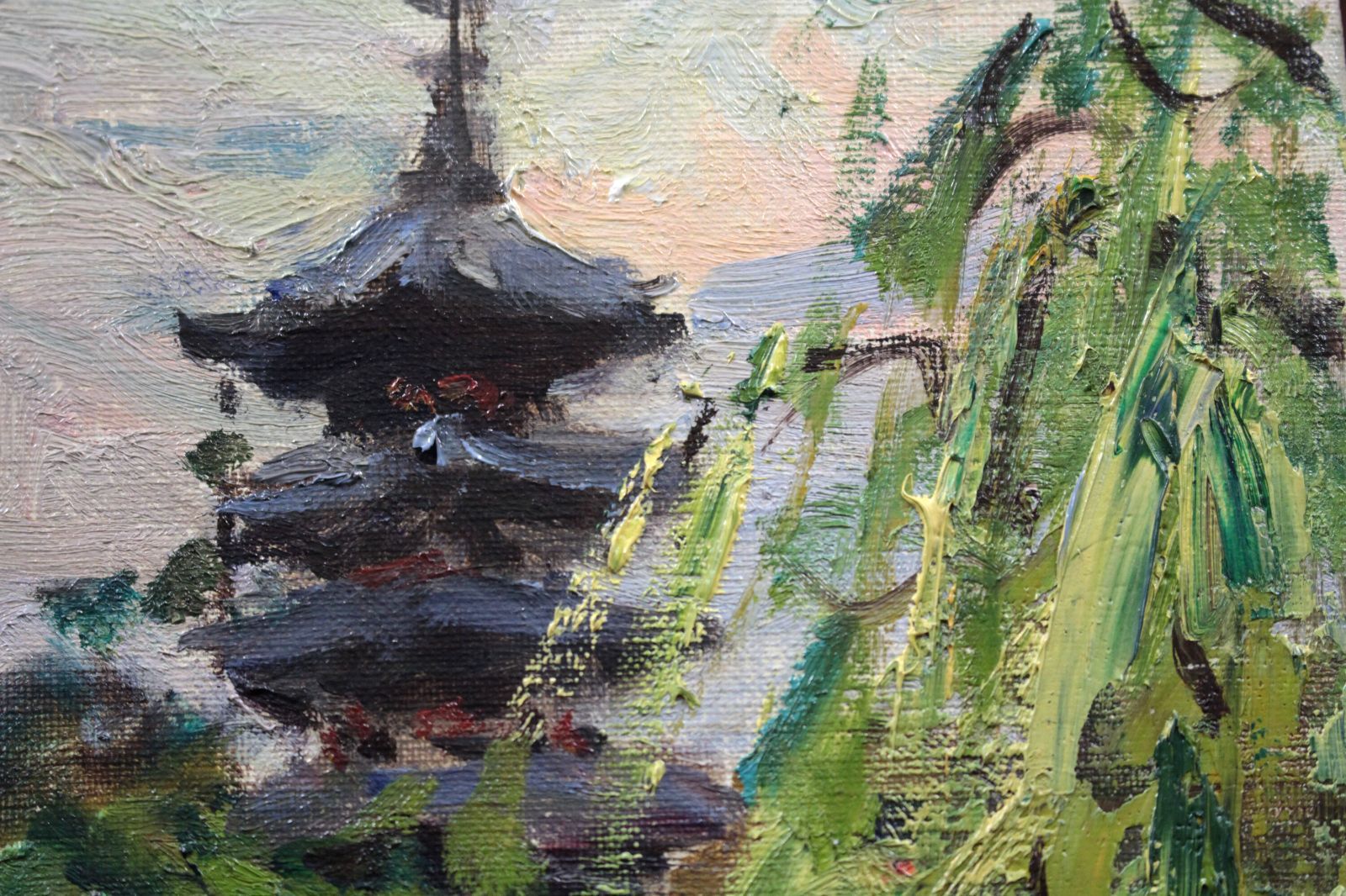 島田利一『奈良風景（猿沢の池）』油彩画【真作保証】 絵画
