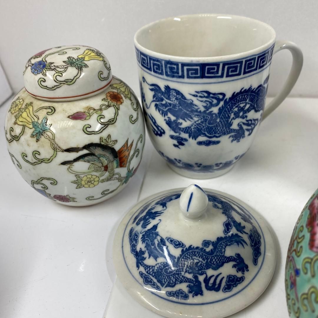 粉彩茶器セット高さ14.5〜2.5㎝