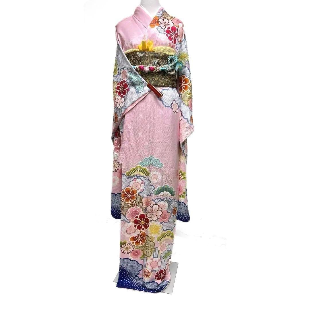 金駒刺繍 金彩 松竹梅 雲模様 鹿の子 振袖 成人式 着物 032a p - メルカリ