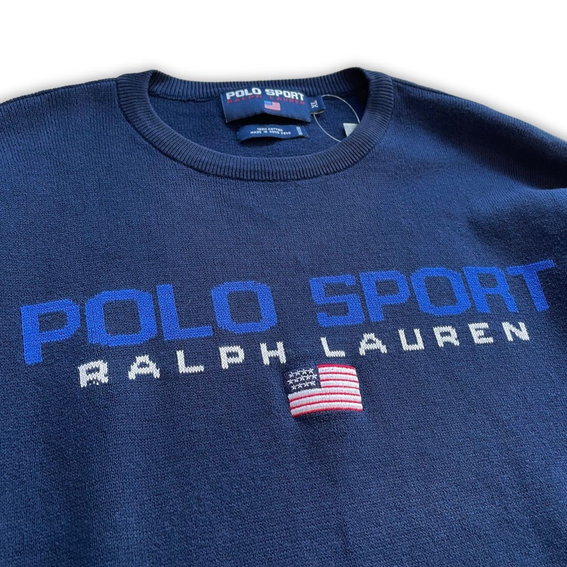 90s POLO SPORT ポロスポーツ ビッグロゴ コットンセーター ネイビー