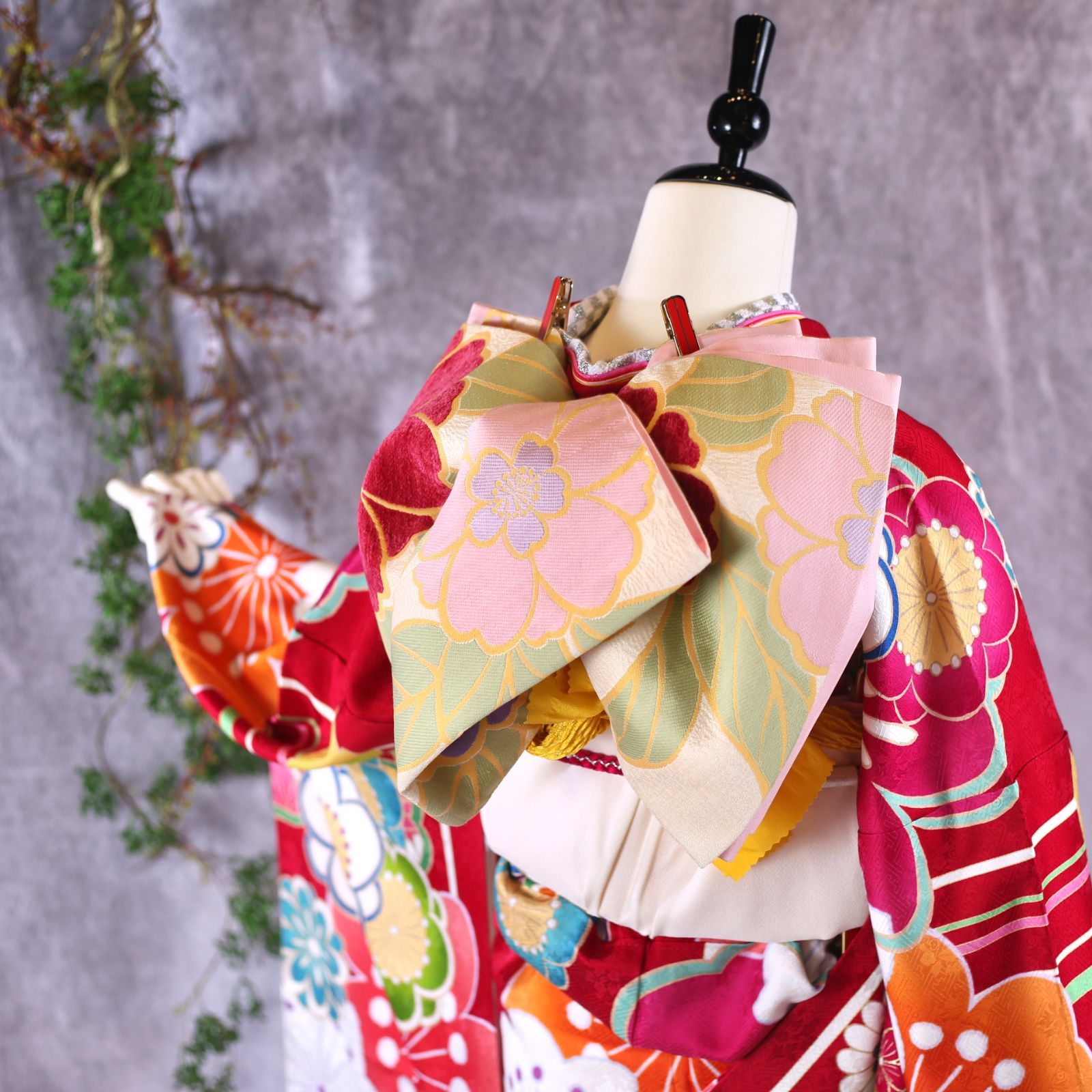 振袖フルセット 振袖セット 振袖 LLサイズ 中古 赤×レトロポップ 美品 成人