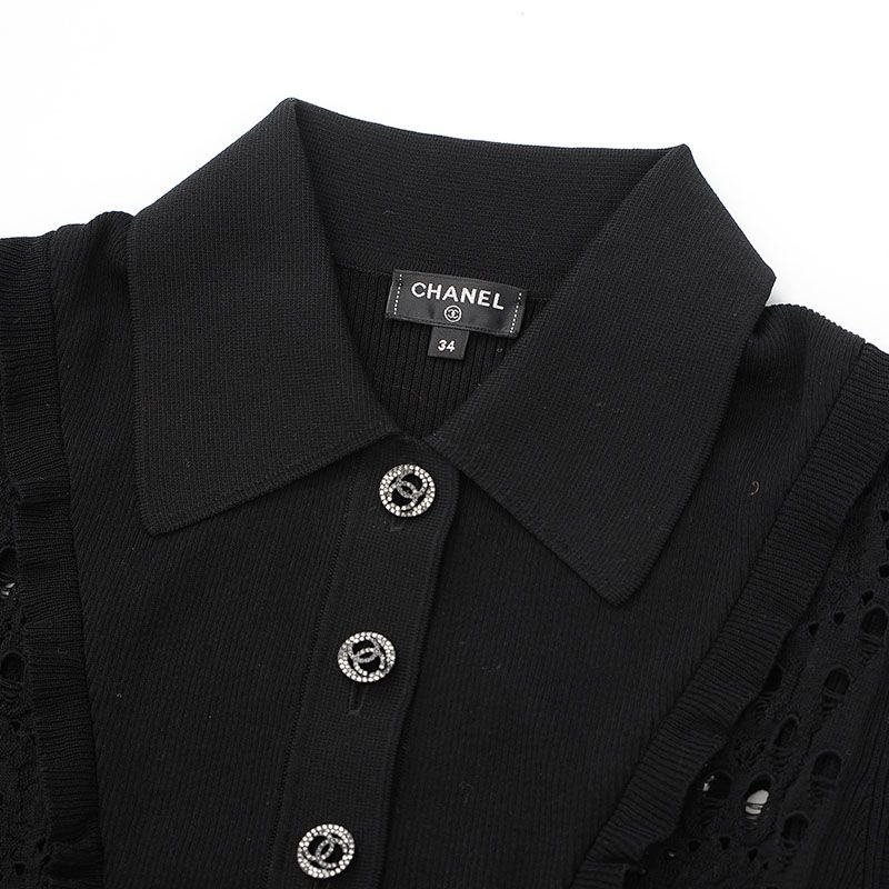 CHANEL フリル付きワンピース ブラックラメ入り ココマークボタン【美品】 楽天市場】【アパレル】CHANEL シャネル ココマーク フリル ワンピース