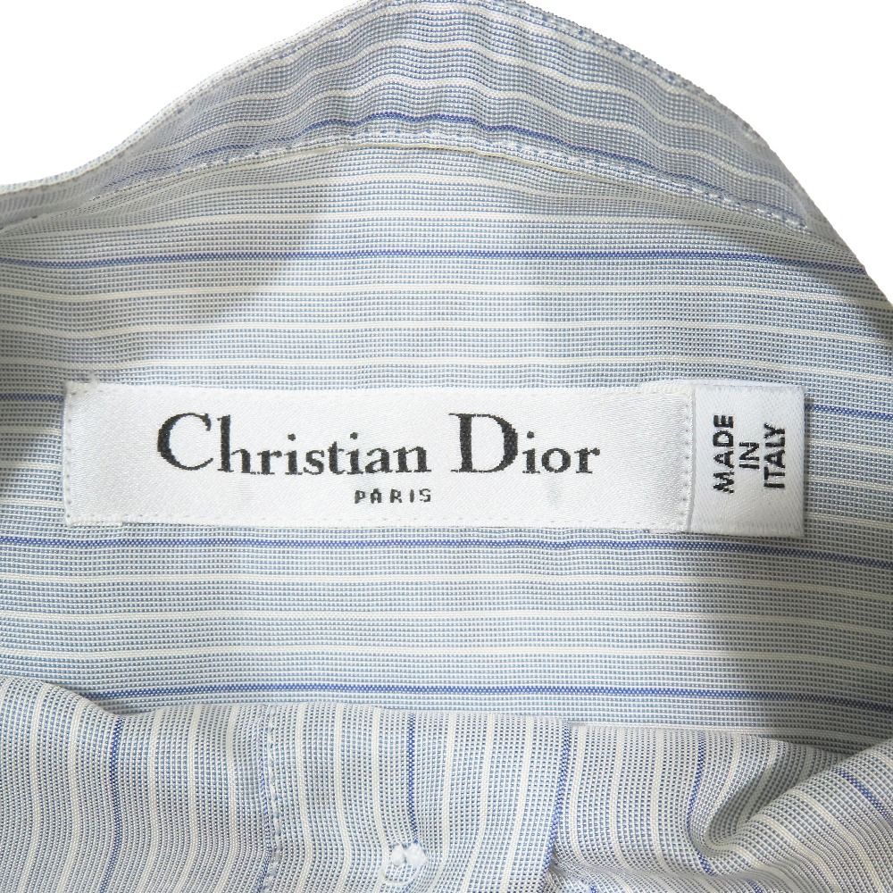 良品 Christian Dior クリスチャンディオール Bee CDロゴ 刺繍 ストライプ柄 長袖 ロング シャツ シルク プルオーバー 青 40 レディース 古着 中古 良品 Christian Dior クリスチャンディオール Bee CDロゴ 刺繍